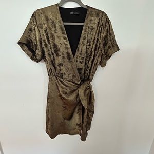 Zara gold wrap dress, size M.